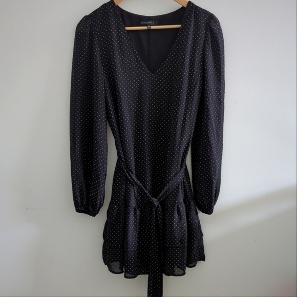DYNAMITE | Women's Black/White Polka Dot Long Sleeved Mini  Dress - Picture 1 of 5